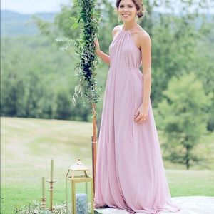 David’s Bridal Soft Mesh Halter Bridesmaid Dress with Slim Sash in Iris, Size 8